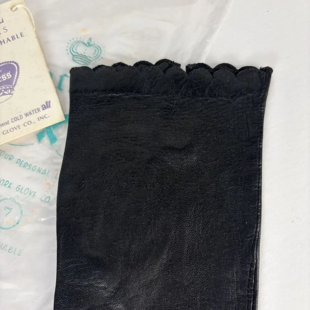 Duchess Leather Gloves Size 7 Black Made in Italy Wrist Length